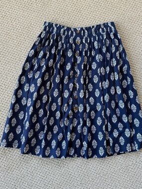 J. Crew Navy and White Printed Button-Front Skirt